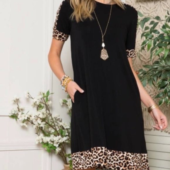 Leopard contrast knee length dress - Picture 1 of 1